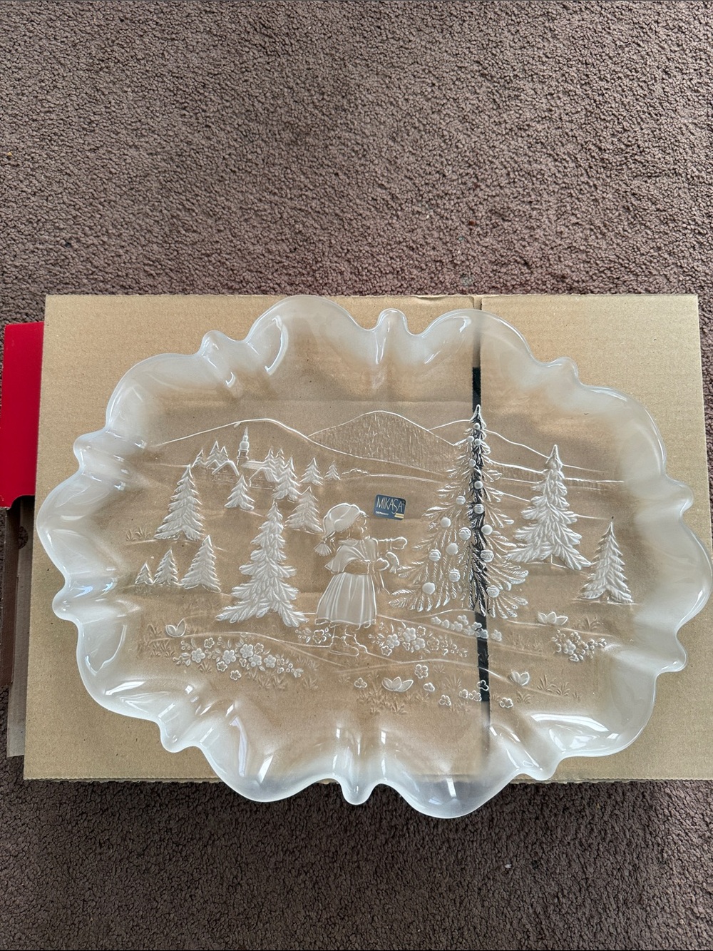 Mikasa Clear Glass Scalloped Holiday Serving Platter